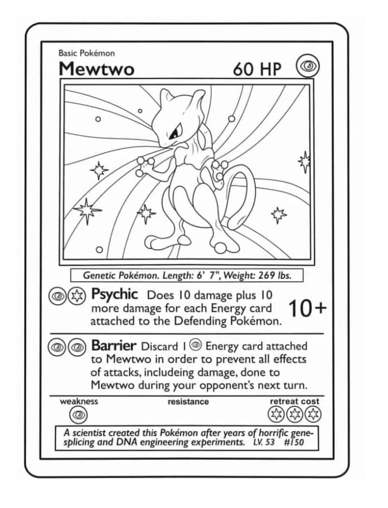 Desenho de Carta Pokemon Mewtwo para Colorir