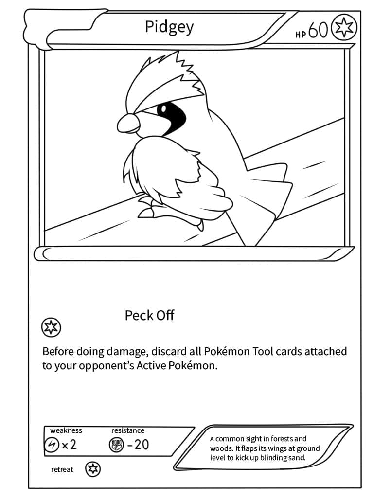 Desenho de Carta Pokemon Pidgey para Colorir
