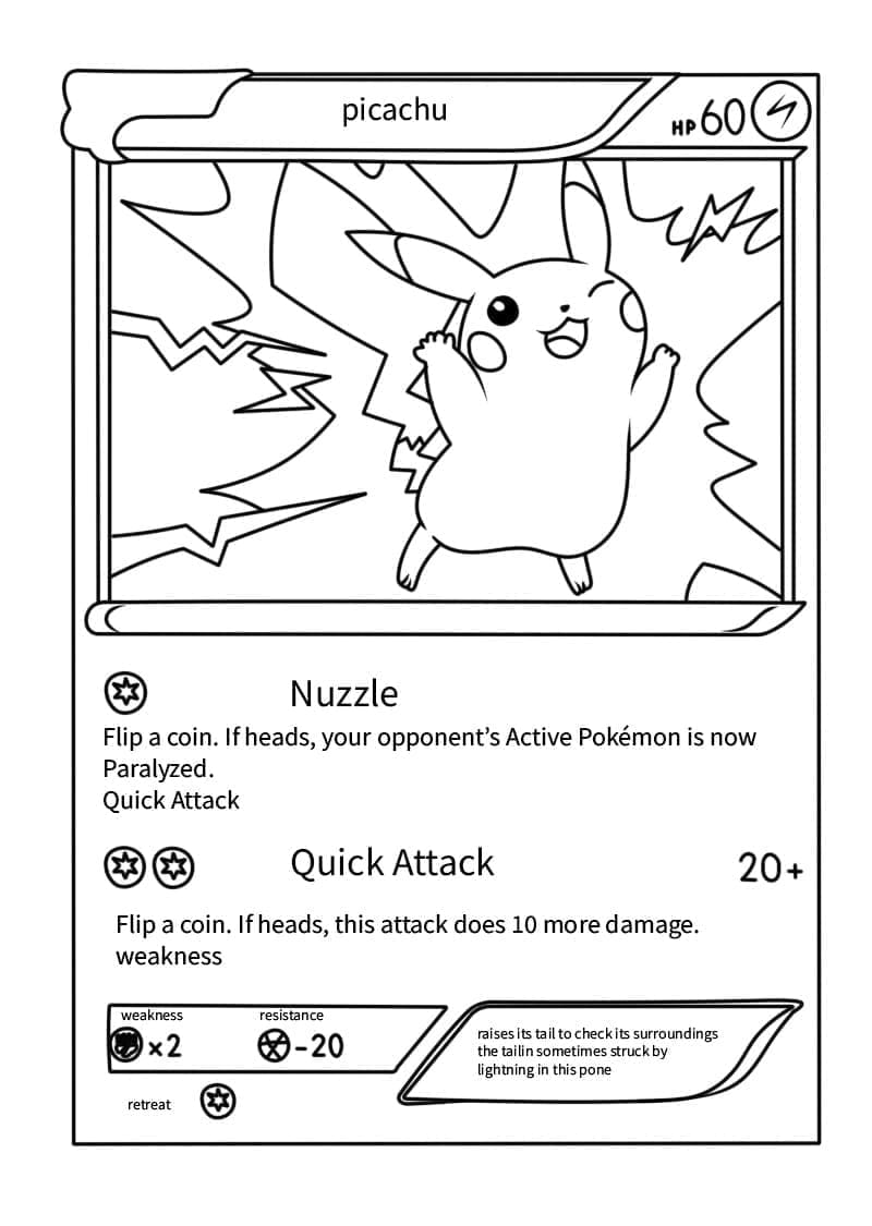 Desenho de Pikachu Carta Pokemon para Colorir