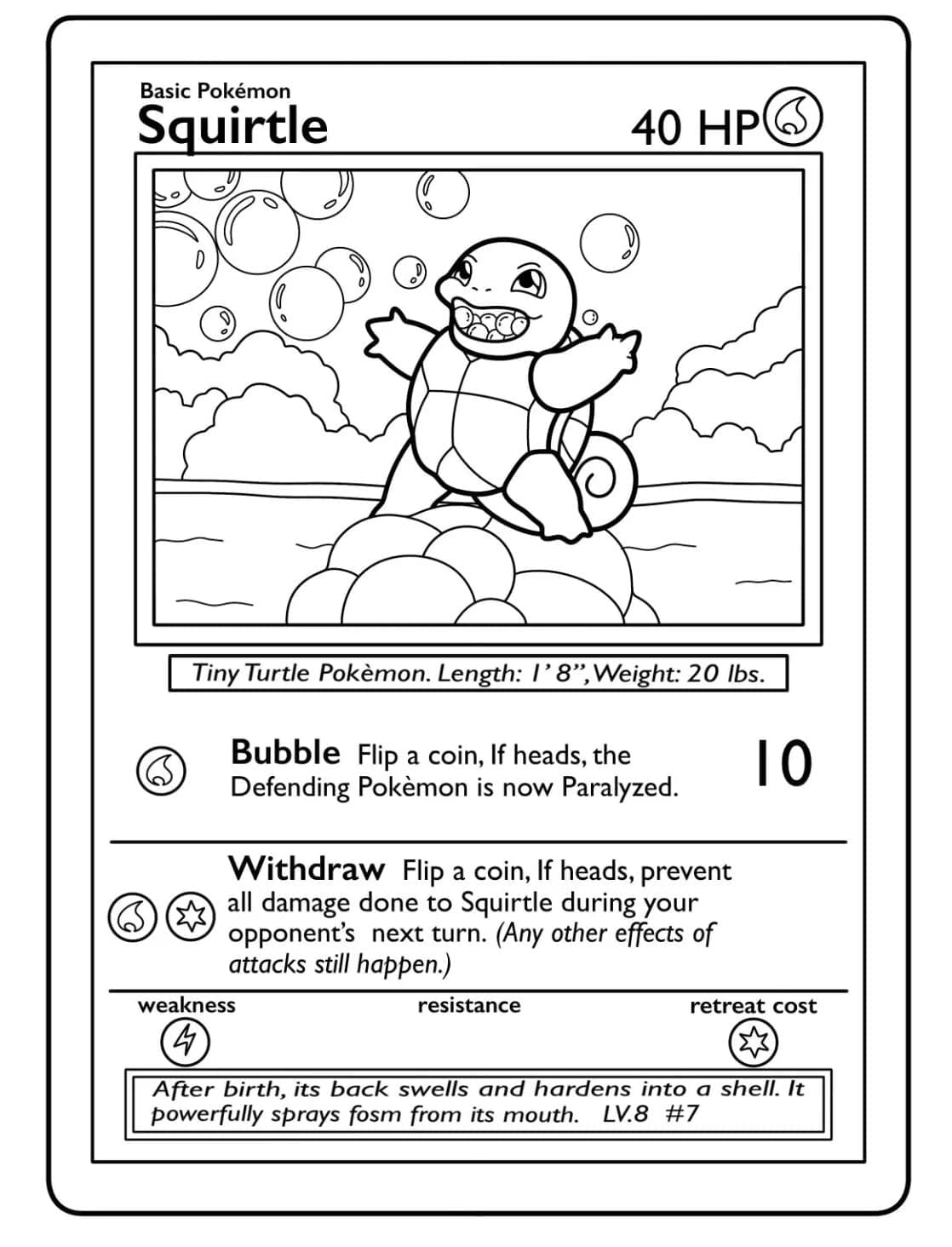 Desenho de Squirtle Carta Pokemon para Colorir