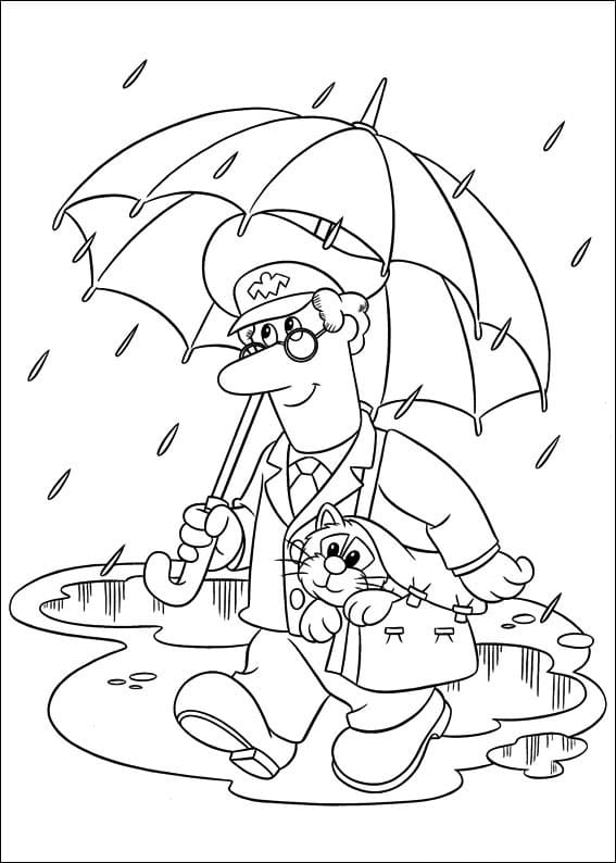 Desenho de Carteiro Paulo Trabalhando em Dia Chuvoso para Pintar Download