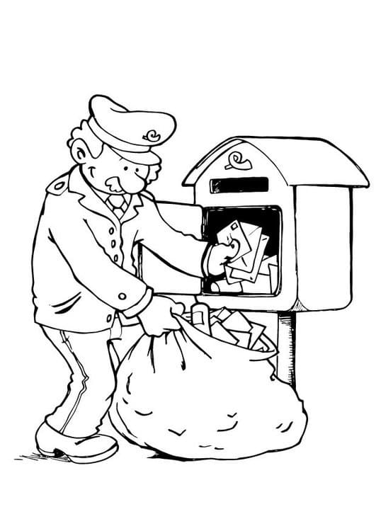 Desenho Carteiro Recolhendo Cartas para Colorir