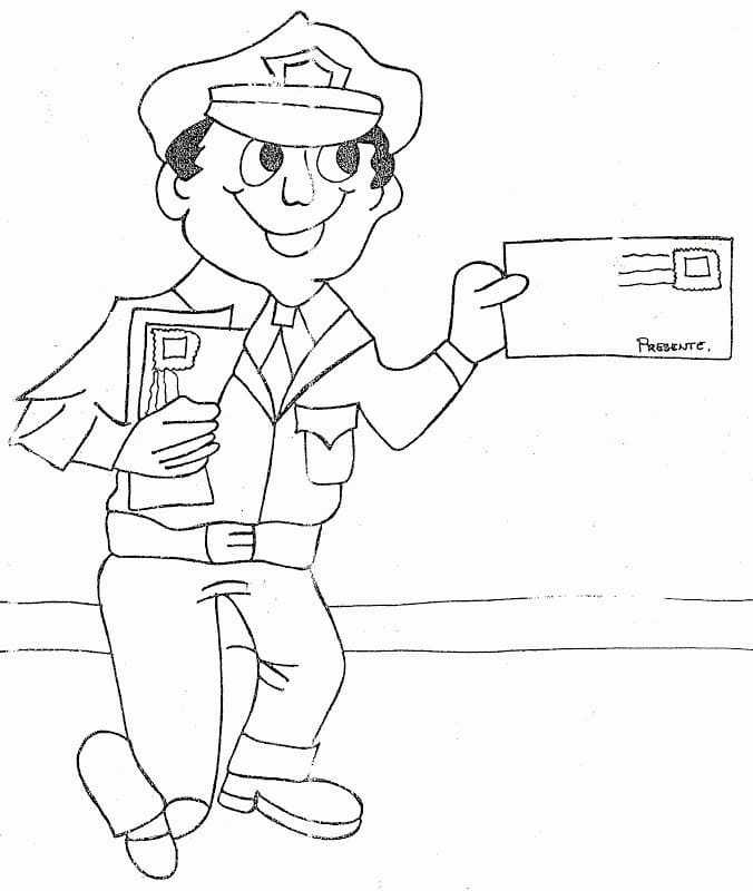 Desenho de Carteiro para Pintar Giz de Cera