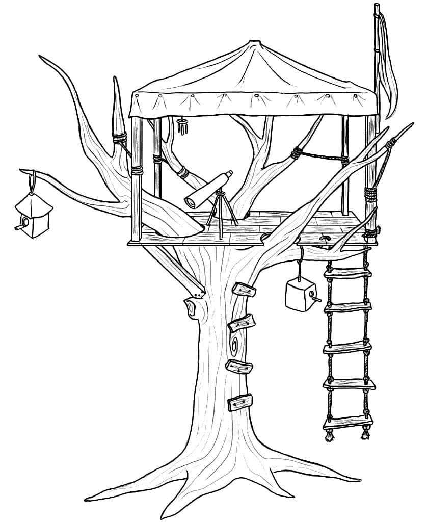 Desenho de Bela Casa na Árvore para Colorir
