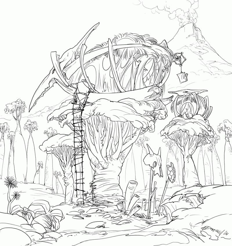 Desenho de Casa na Árvore Assustadora para Colorir