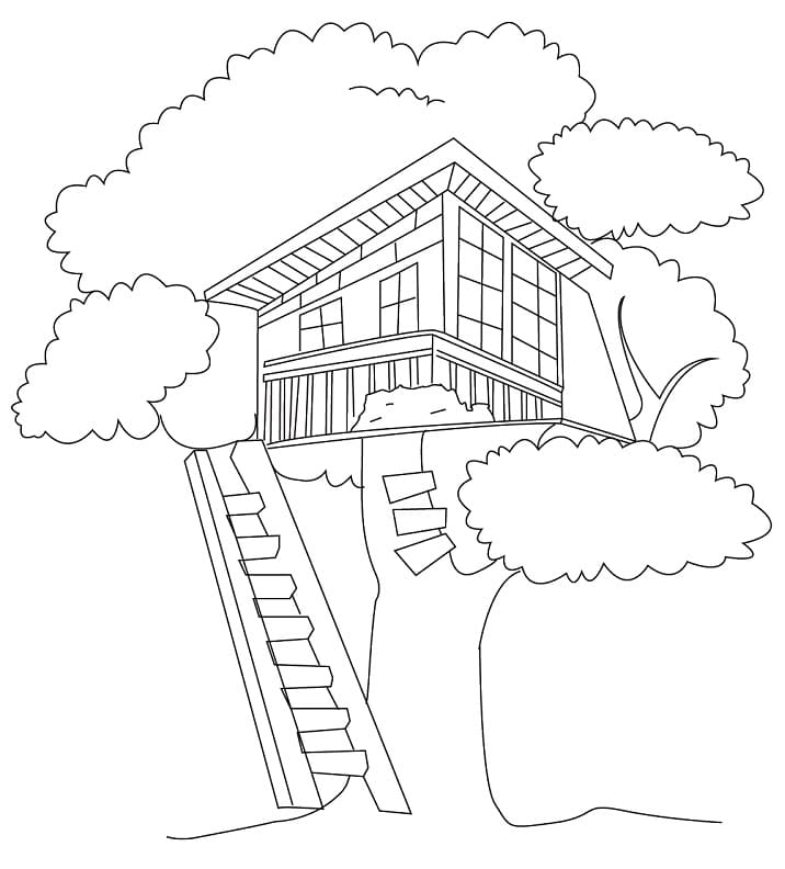 Desenho de Casa na Árvore Bonita para Colorir Pdf