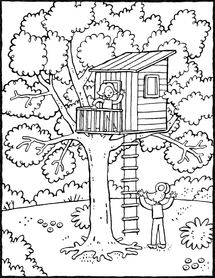 Desenho de Casa na Árvore dos Desenhos Animados para Colorir
