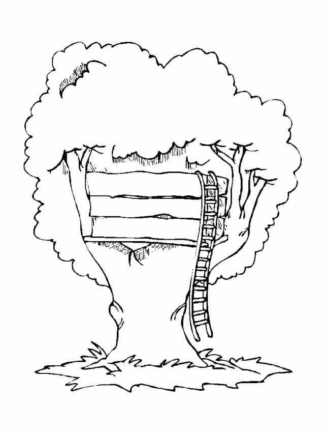 Desenho de Casa na Árvore Fácil para Colorir