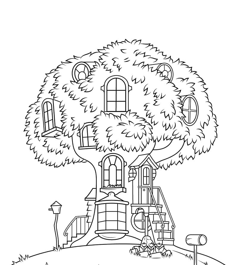 Desenho de Casa na Árvore Imprimivel Download