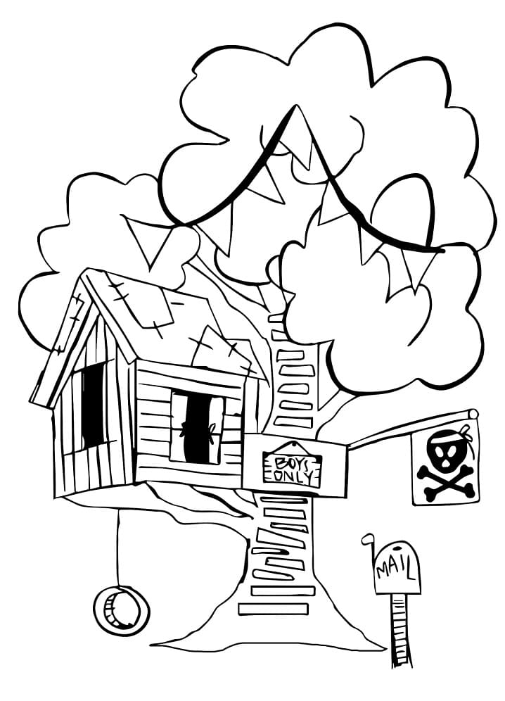 Desenho de Casa na Árvore Infantil para Imprimir