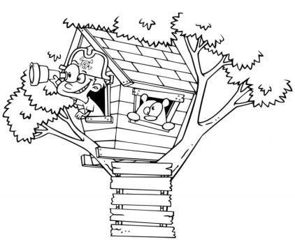 Desenho de casa na árvore para Colorir Pdf