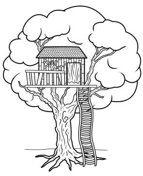 Desenho de casa na árvore para crianças para Colorir