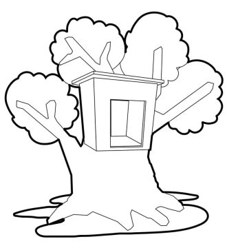 Desenho de casa na árvore para Imprimir lápis de Cor