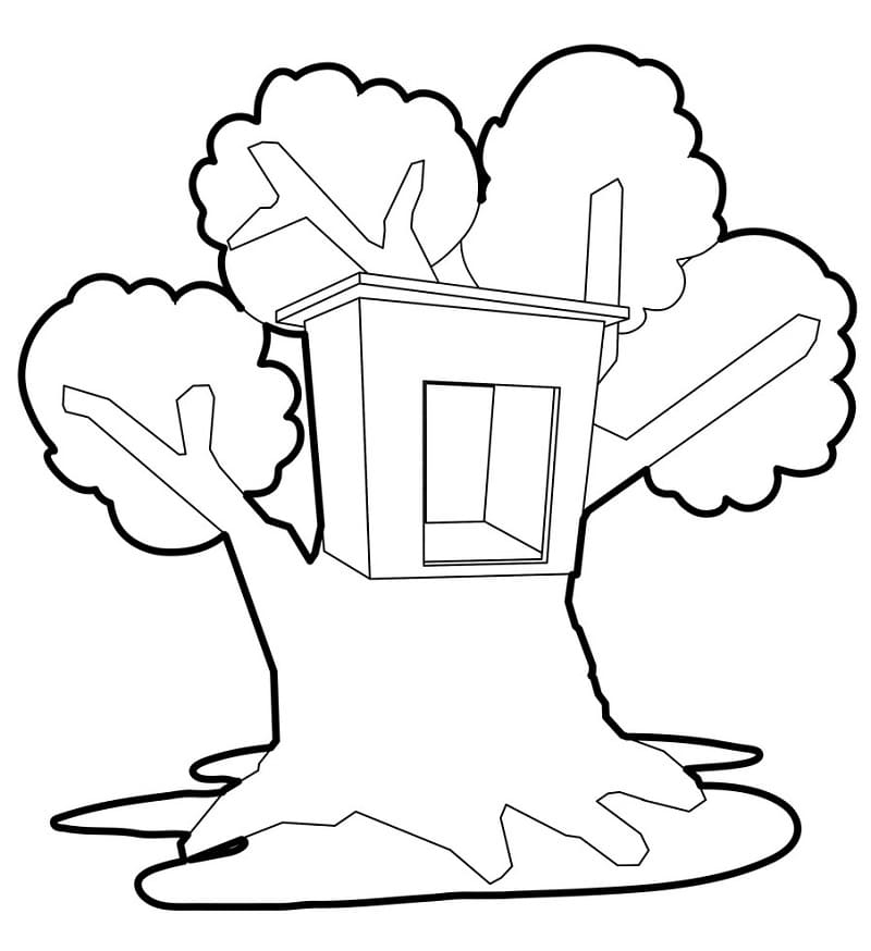 Desenho de Casa na Árvore para Imprimir Lápis de Cor