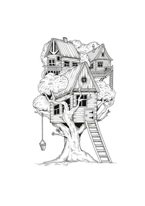 Desenho de Grande Casa na Árvore para Colorir