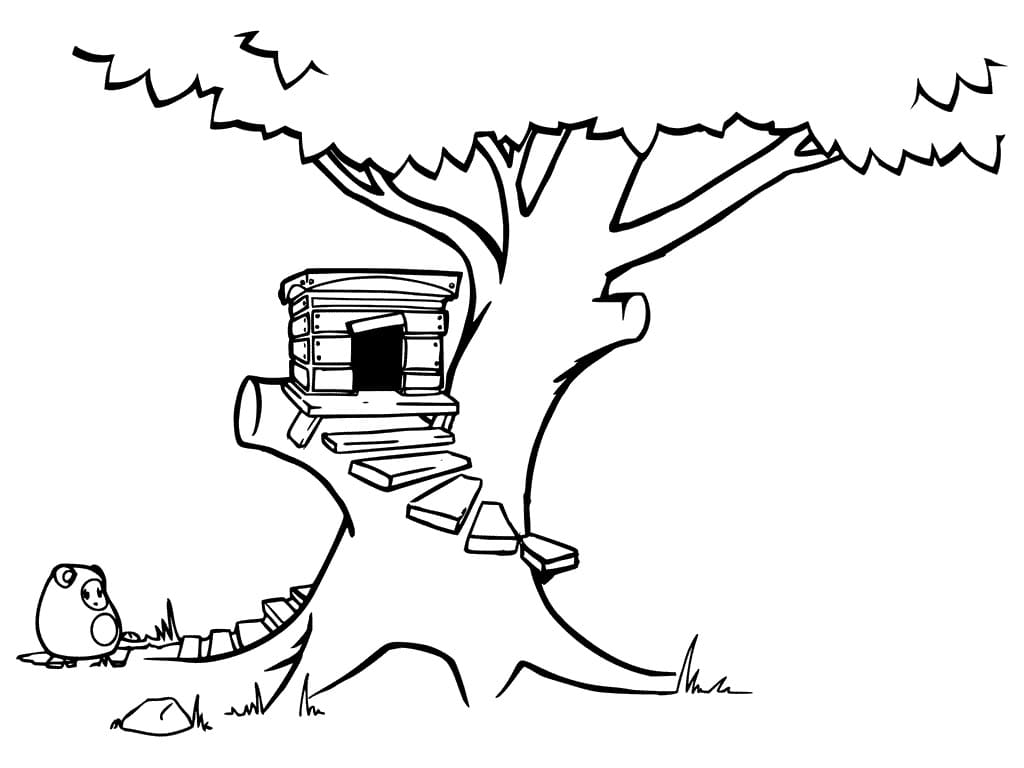 Desenho de Pequena Casa na Árvore para Colorir