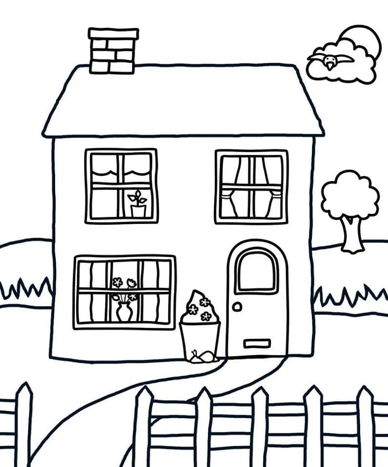 Desenho de Casa e Cercá para Colorir