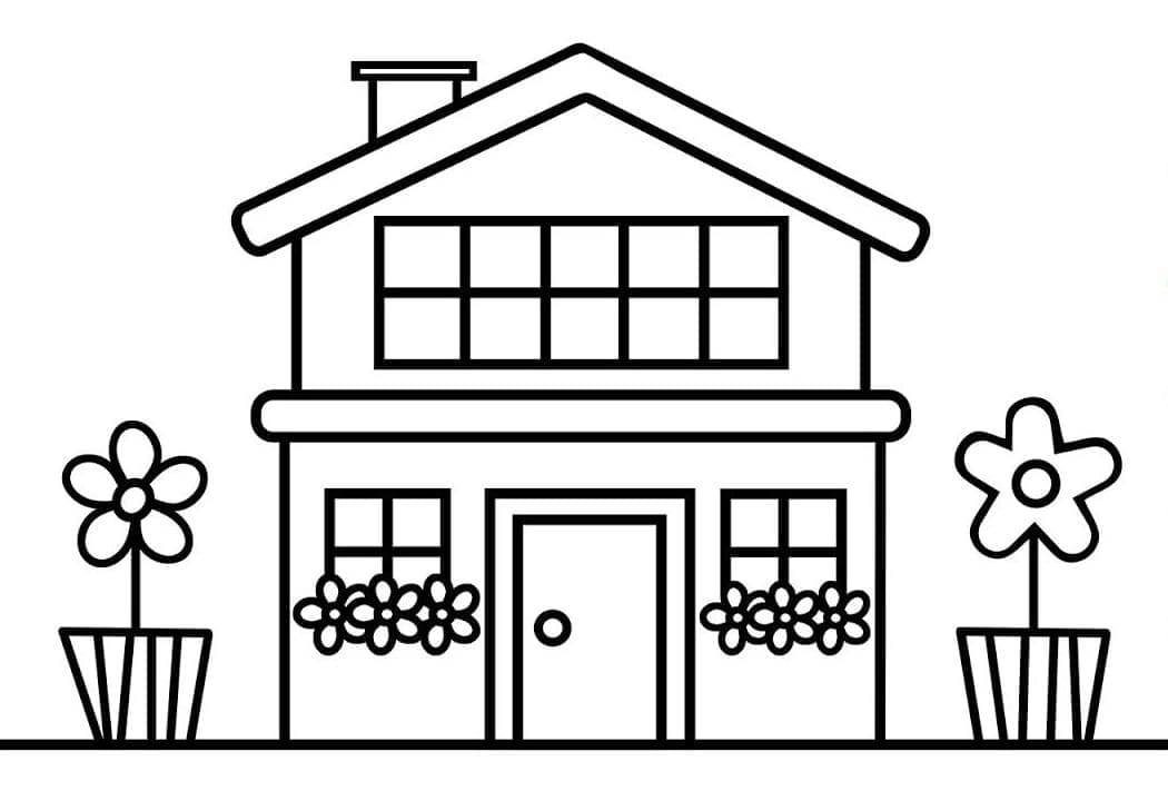 Desenho de Casa e Flores para Colorir