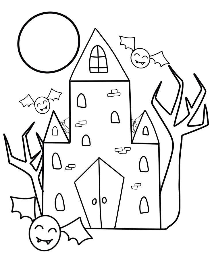 Desenho para Colorir de Casa de Halloween