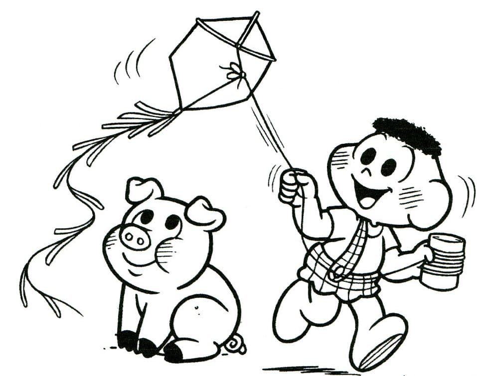 Baixar Desenho em Pdf do Cascão Brincando de Pipa com Chovinista