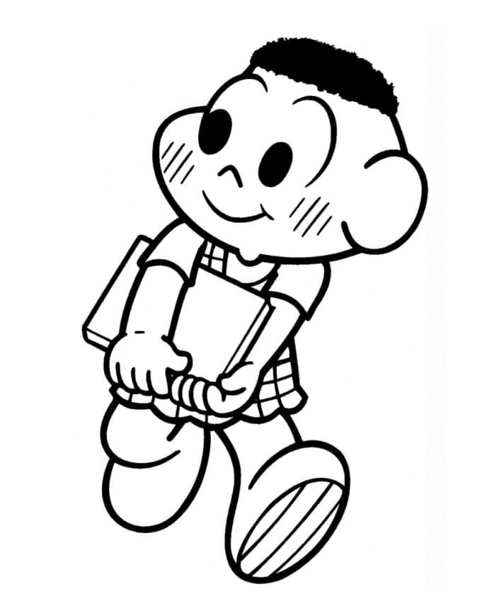 Desenho de Cascão a Caminho da Escola para Colorir