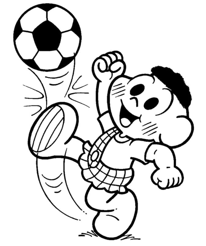 Desenho de Cascão Jogando Futebol para Colorir