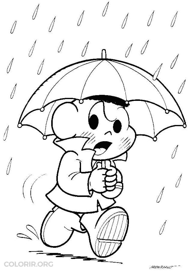 Desenho do Cascão Andando na Chuva para Colorir