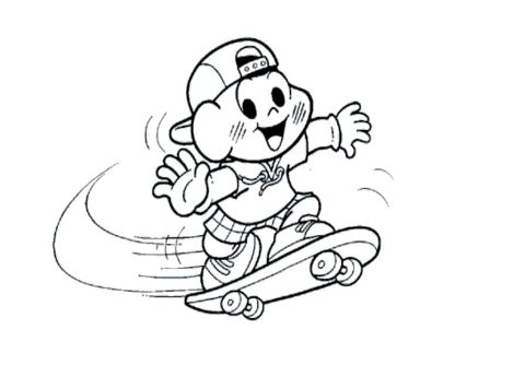 Desenho do cascão Brincando de Skate para Colorir