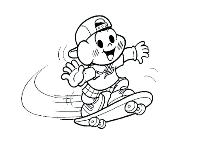 Desenho do Cascão Brincando de Skate para Colorir
