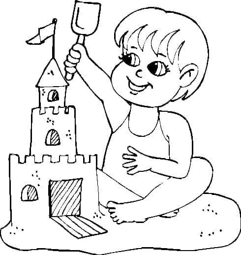 Desenho de Menina e Castelo de Areia para Colorir