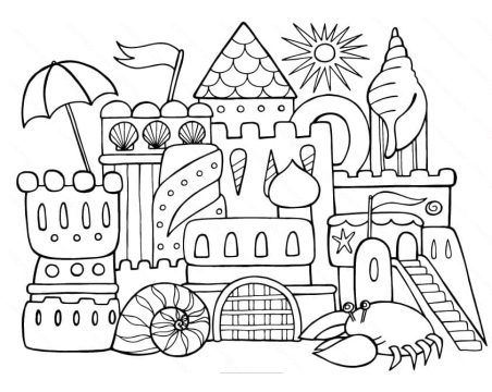 Desenho de Um Belo Castelo de Areia para Colorir