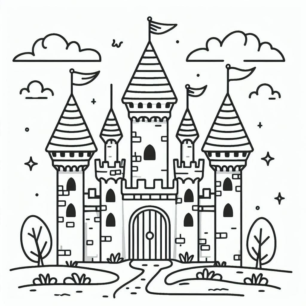 Desenho de Castelo Imprimivel para Crianças para Colorir