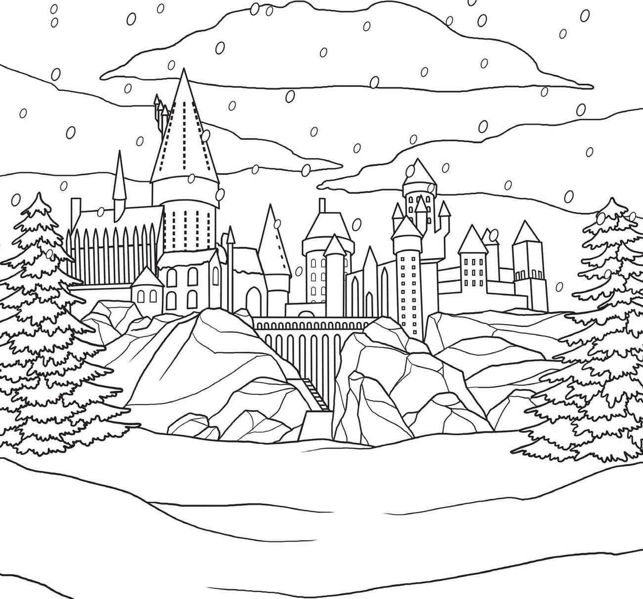 Desenho de Castelo de Inverno para Colorir