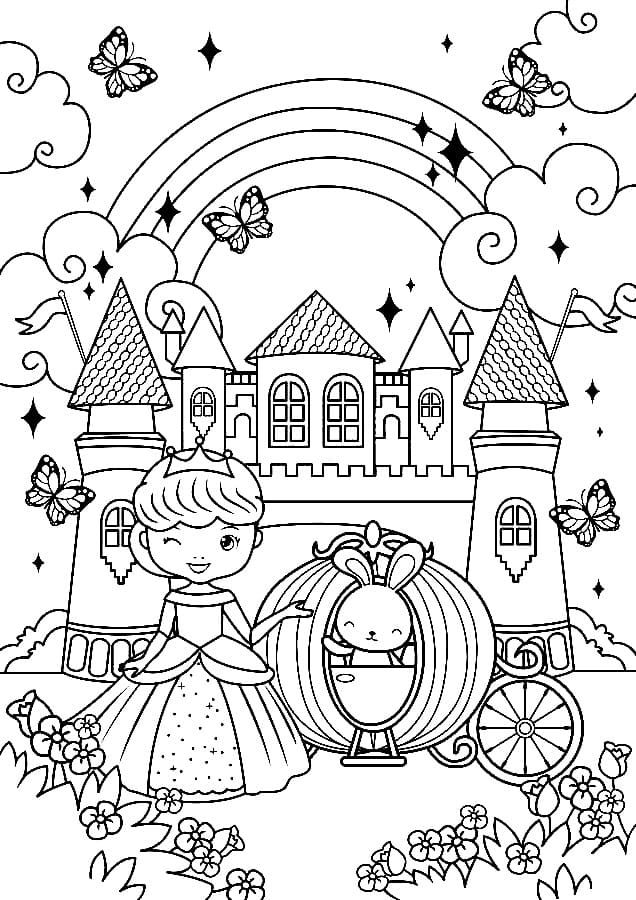 Desenho de Princesa e Castelo para Colorir