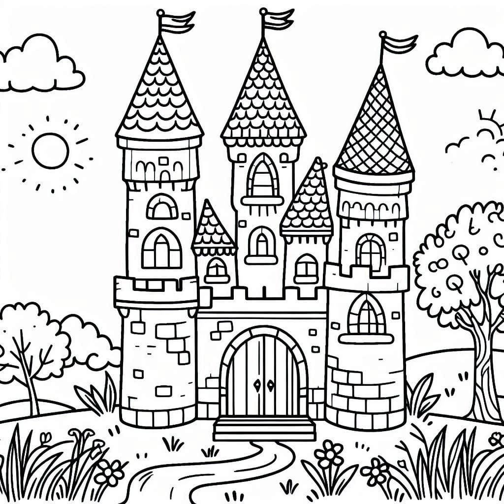 Desenho de um Castelo de Fantasiá para Colorir