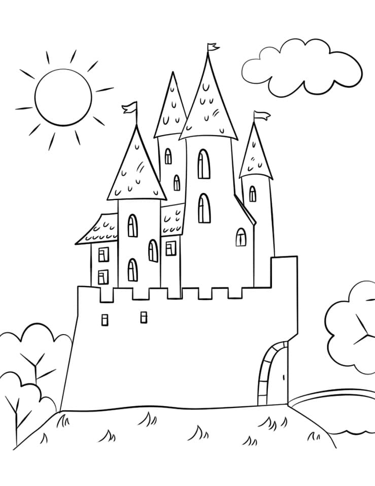 Desenho de Castelo Simples para Colorir Pdf Imprimivel
