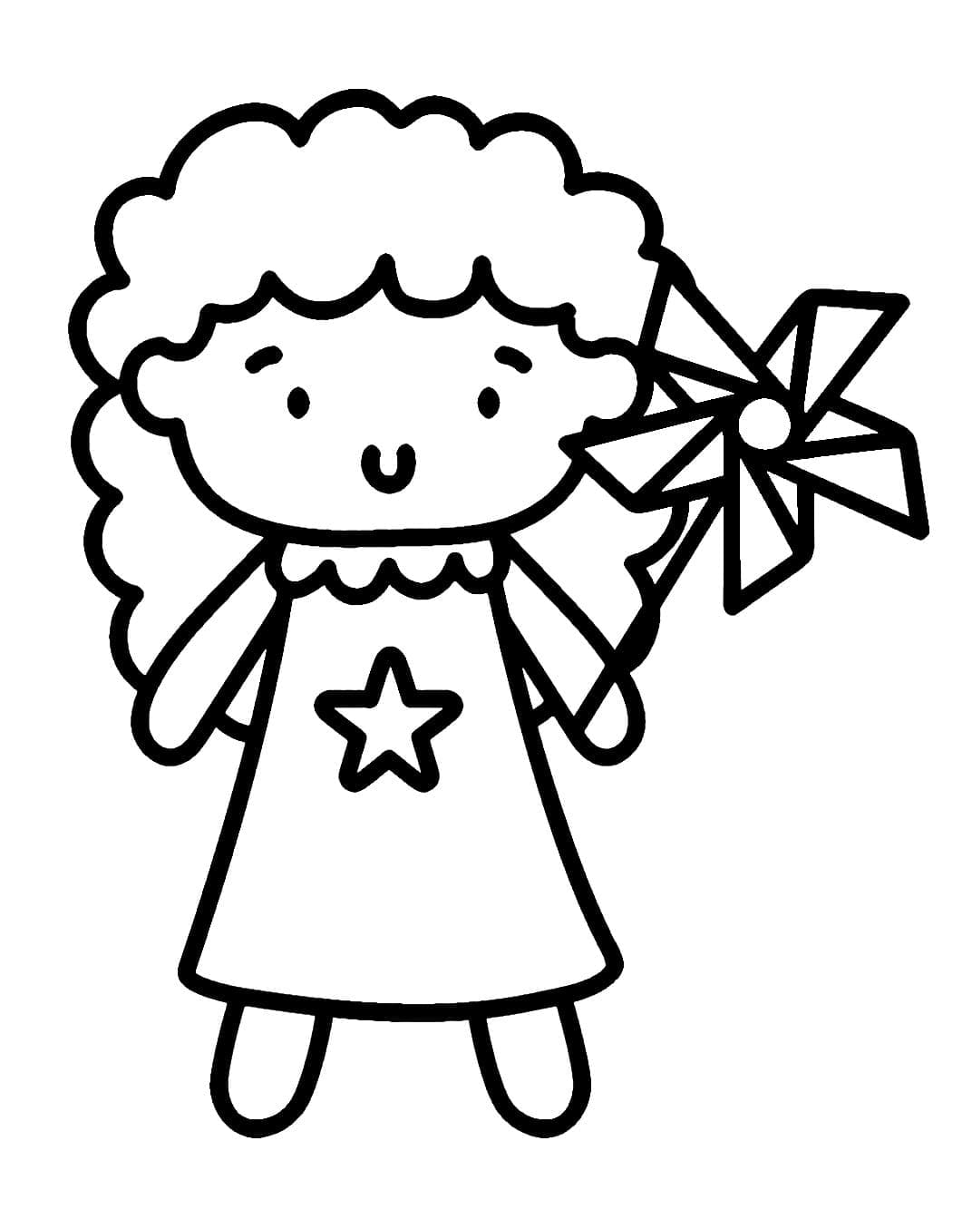 Desenho de Catavento e Boneca para Colorir