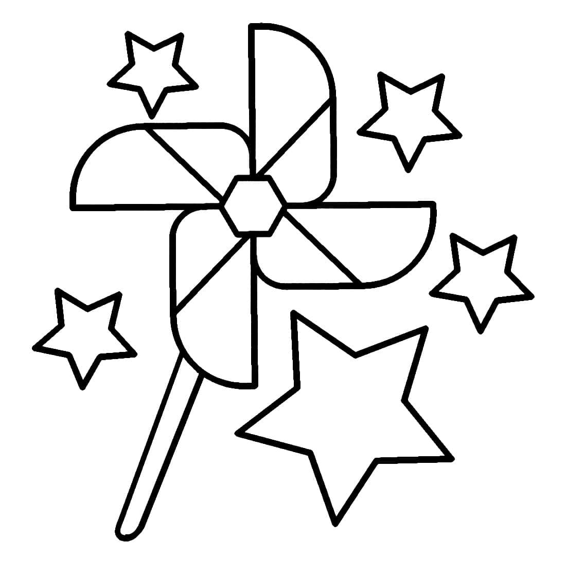Desenho de Catavento e Estrelas para Colorir