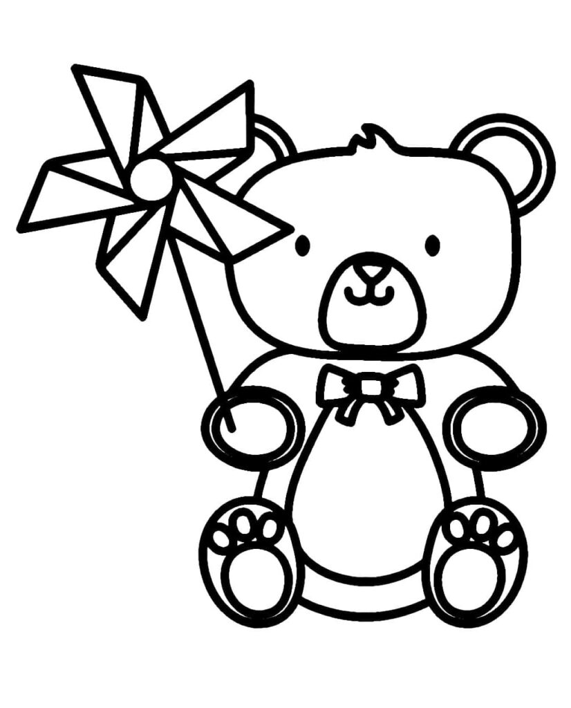 Desenho de Catavento e Ursinho de Pelúcia para Colorir