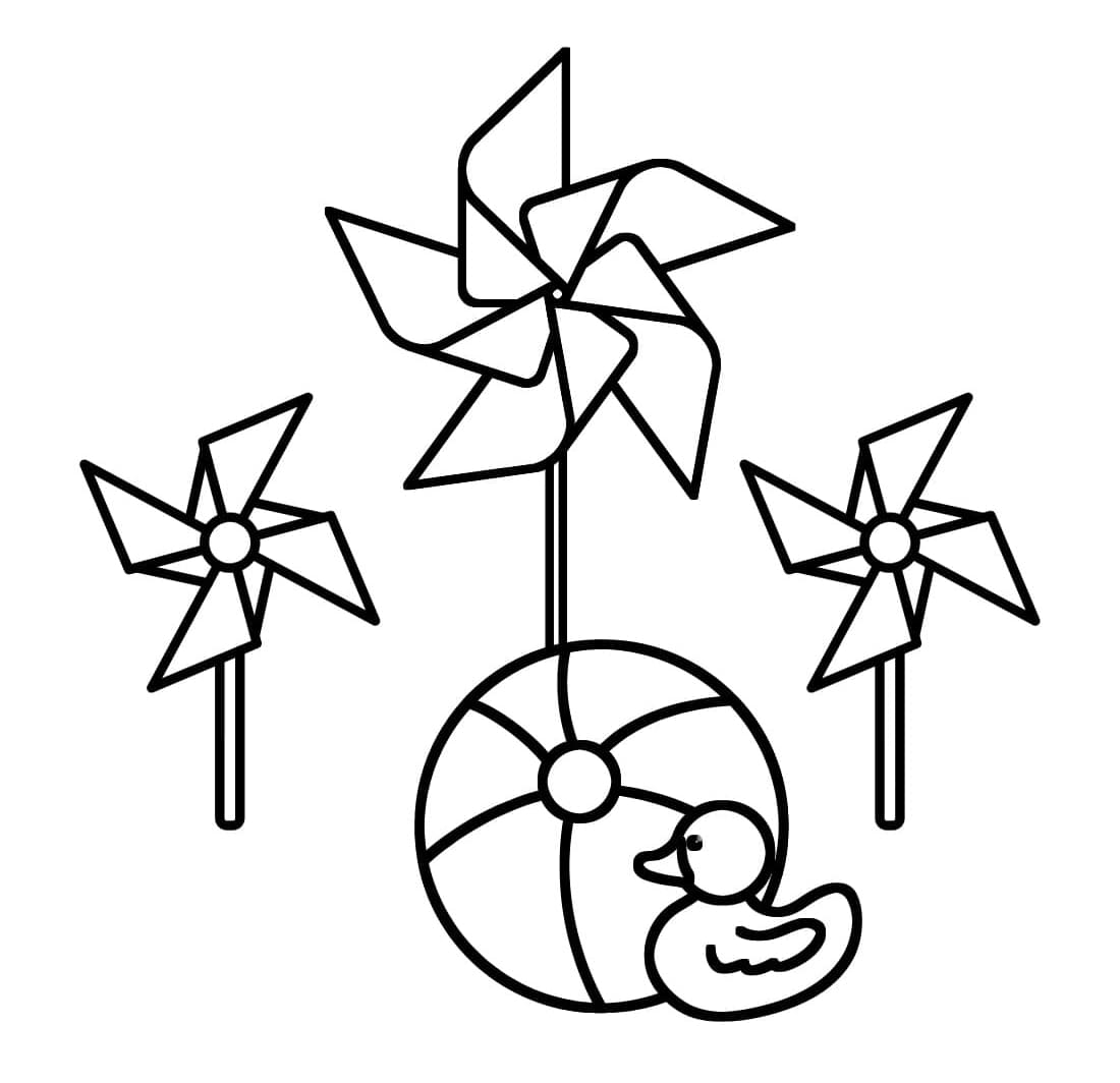 Desenho de Cataventos e Brinquedos para Colorir