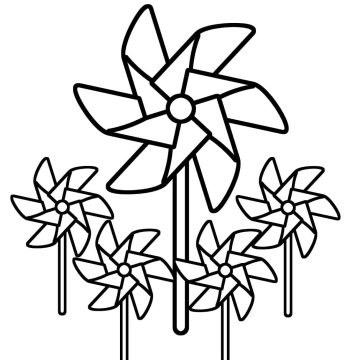 Desenho de Cinco Cataventos para Colorir