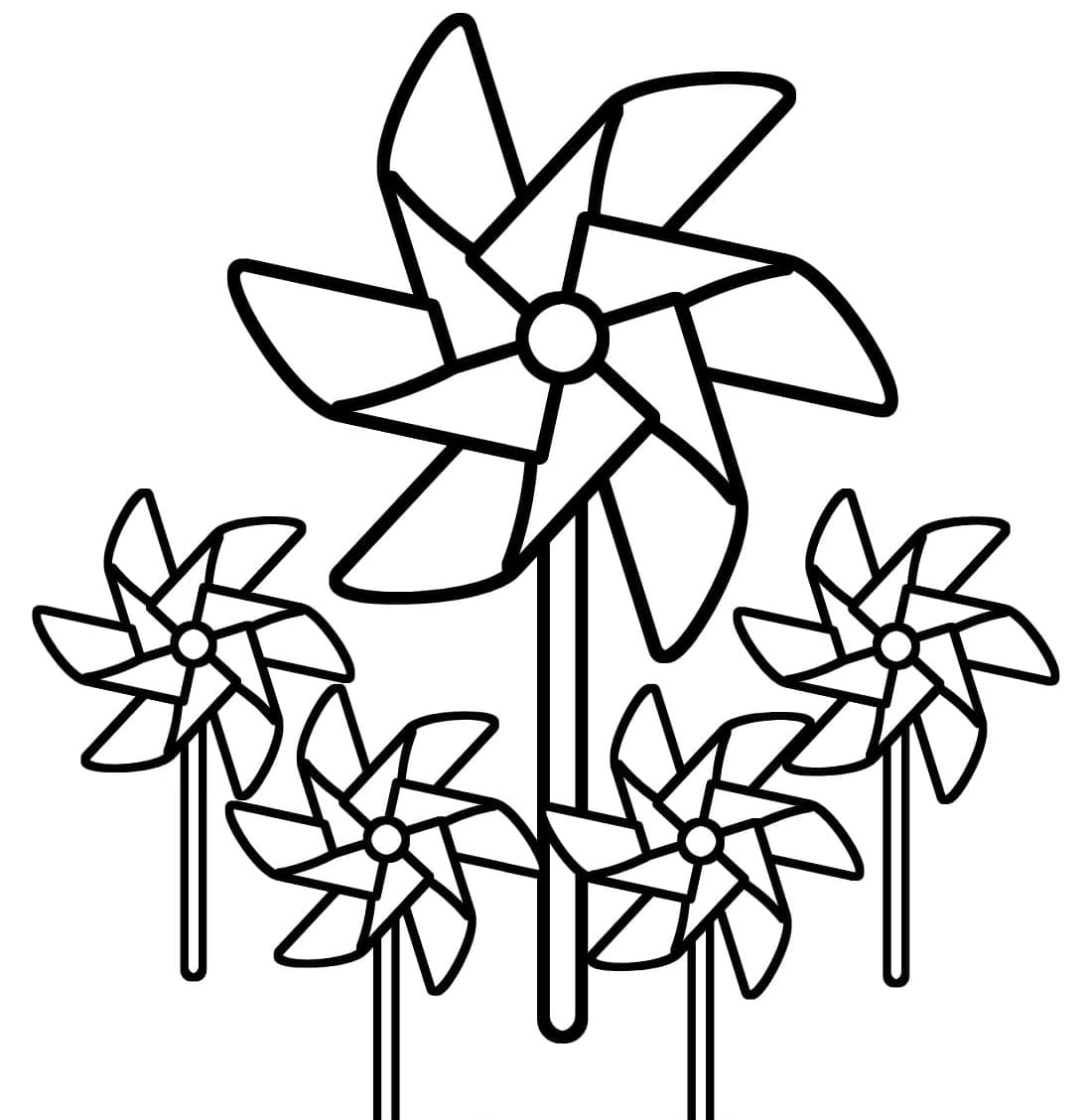 Desenho de Cinco Cataventos para Colorir