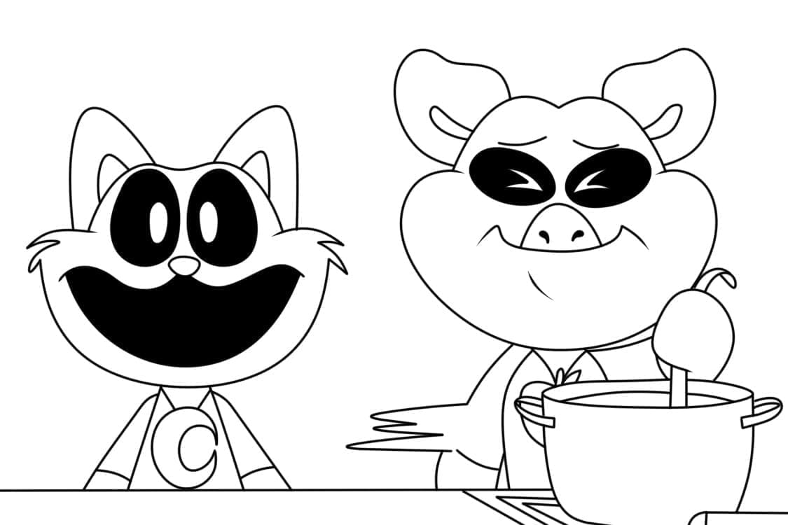 Desenho de Catnap e Pickypiggy Smiling Critters para Colorir