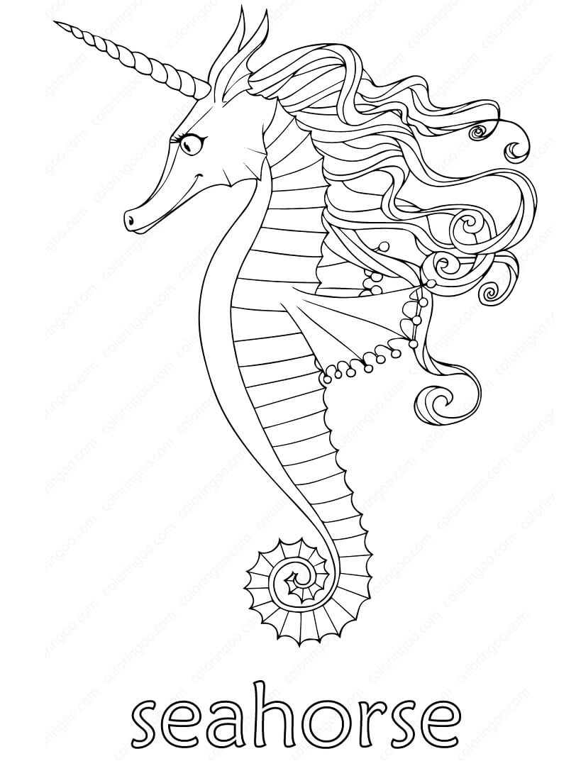 Desenho de Cavalo Marinho com Peixes Imprimivel Download