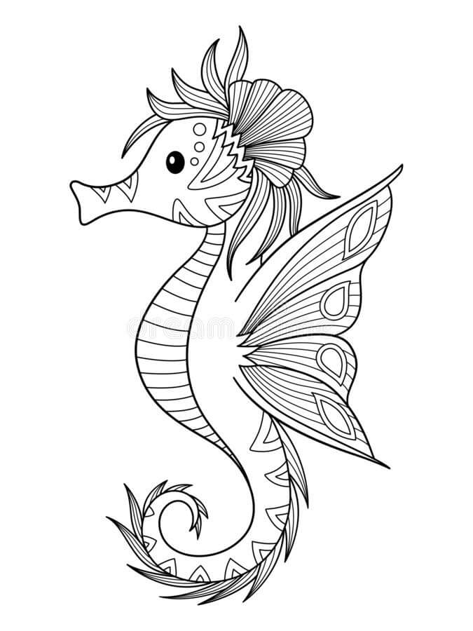 Desenho de Cavalo Marinho Engraçado para Pintar Giz de Cera