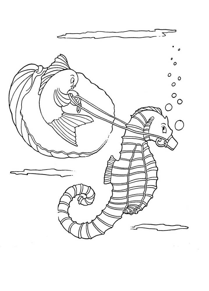 Desenho de Cavalo Marinho no Fundo do Mar para Imprimir