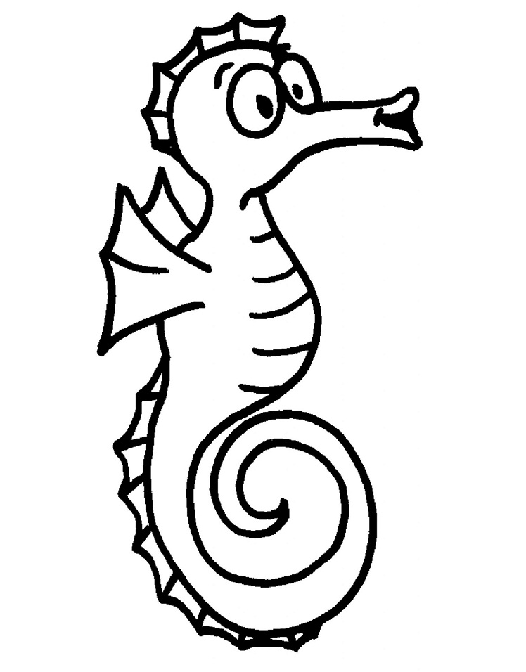Desenho de Cavalo Marinho no Mar para Imprimir
