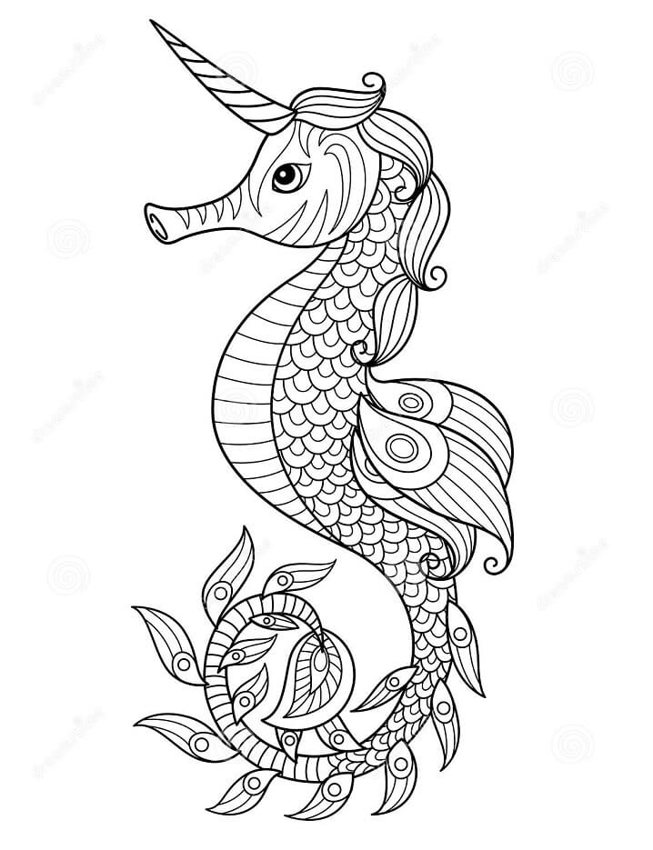 Desenho de Cavalo Marinho Simples para Imprimir Lápis de Cor
