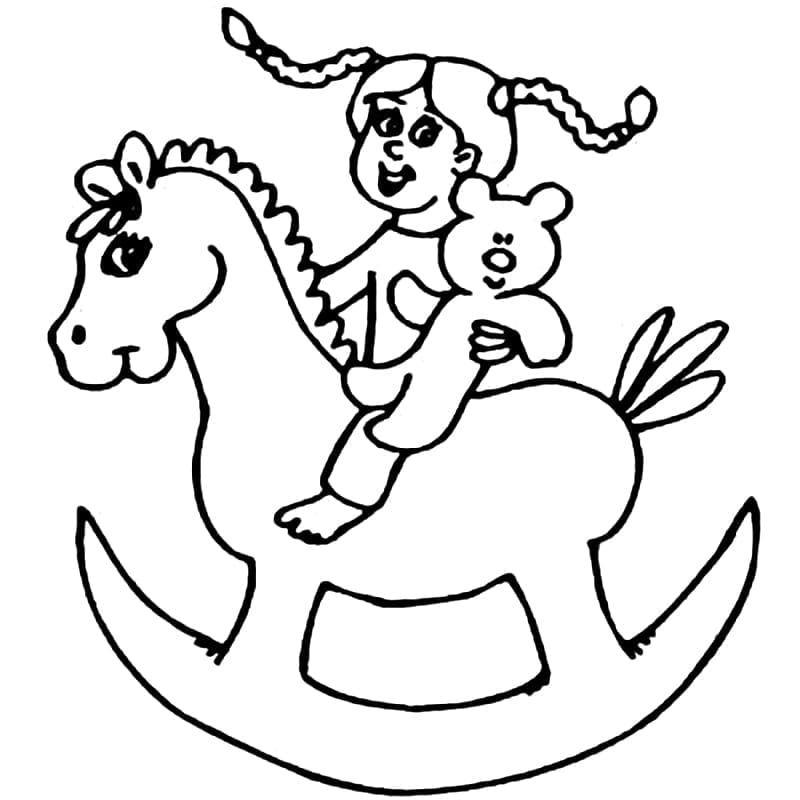 Desenho de Cavalo de Pau com Criança para Imprimir