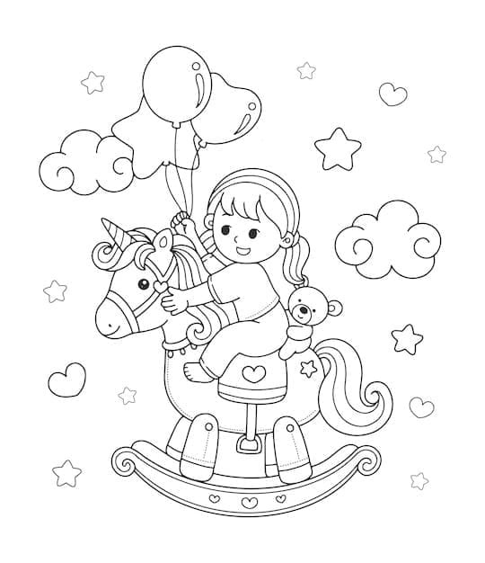 Desenho de Cavalo de Pau Fofo para Colorir Pdf